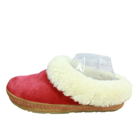 LL Bean Women's Red Suede Squam Lake Shearling Lined Wicked Good Slippers Sz 9 M - Picture 1 of 8